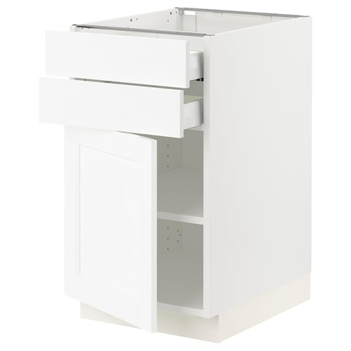 White SEKTION kitchen cabinet with drawers and shelves.