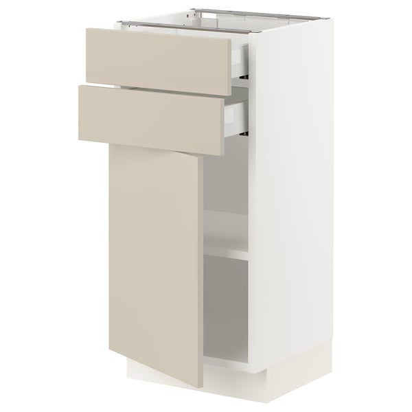 SEKTION / MAXIMERA Base cabinet w door/2 drawers, white/Havstorp beige, 15x15x30 "