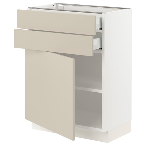 SEKTION kitchen unit with beige havstorp fronts; drawers and shelf, adjustable shelves, and door dampers.