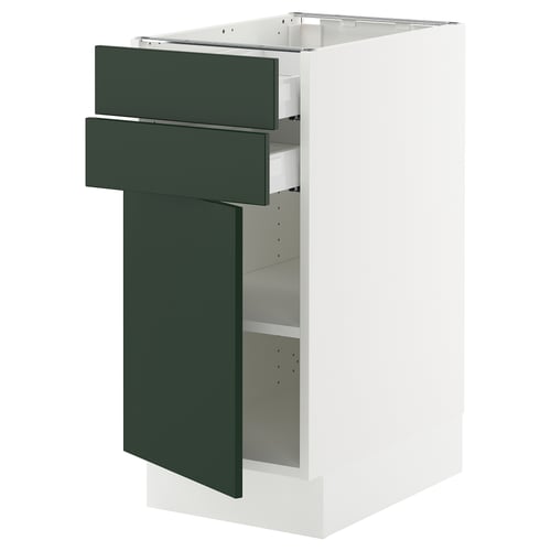 Modern kitchen cabinet with green havstorp doors, two shelves, adjustable.