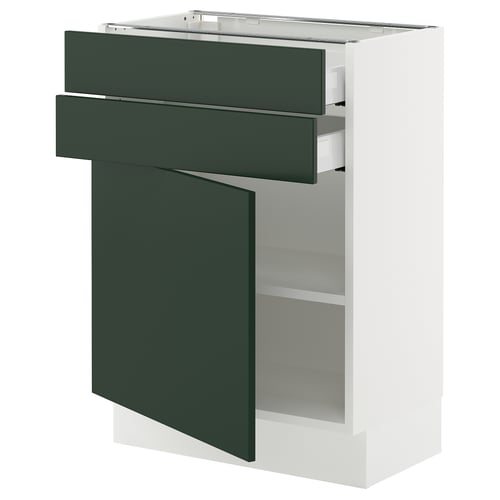 SEKTION kitchen unit in white with green drawers & door, sleek modern design with adjustable shelves.