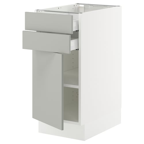 SEKTION kitchen cabinet, light grey, white interior, 2 drawers, adjustable shelf, modern clean design.