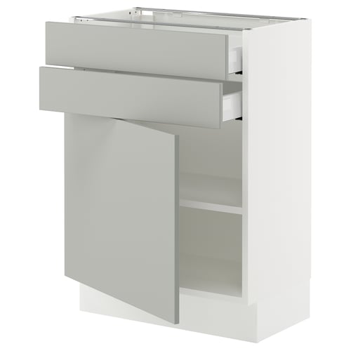 Ikea SEKTION light gray kitchen cabinet, modern design, white, square, with drawers and shelves.