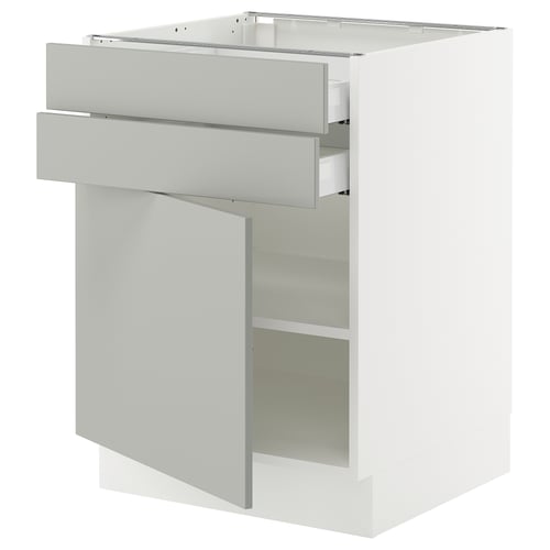 A white SEKTION kitchen cabinet with two grey drawers and one shelf. It has a modern, clean design.