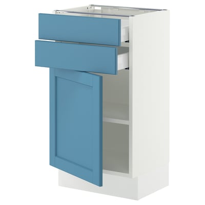SEKTION / MAXIMERA Base cabinet w door/2 drawers, white/Lerhyttan blue, 18x15x30 "