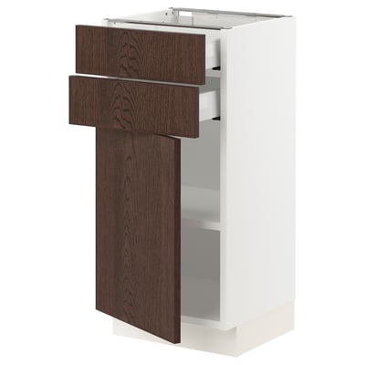 SEKTION / MAXIMERA Base cabinet w door/2 drawers, white/Sinarp brown, 15x15x30 "