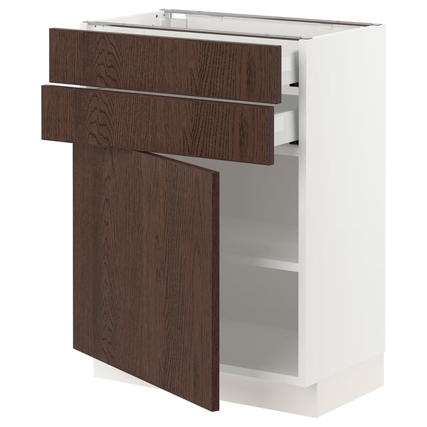 SEKTION / MAXIMERA Base cabinet w door/2 drawers, white/Sinarp brown, 24x15x30 "