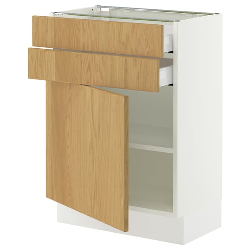 SEKTION / MAXIMERA Base cabinet w door/2 drawers, white/Sinarp oak veneer, 24x15x30 "