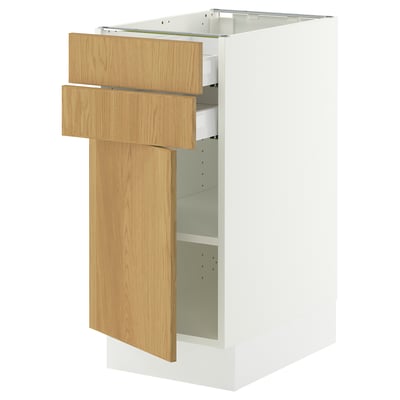 SEKTION / MAXIMERA Base cabinet w door/2 drawers, white/Sinarp oak veneer, 15x24x30 "