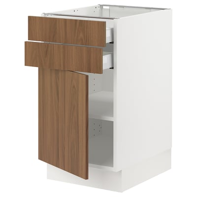 SEKTION / MAXIMERA Base cabinet w door/2 drawers, white/Tistorp brown walnut effect, 18x24x30 "