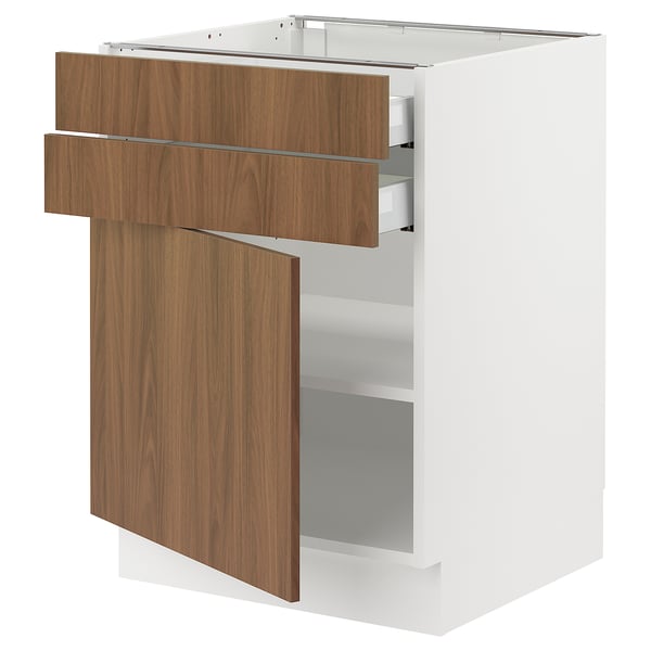 SEKTION / MAXIMERA Base cabinet w door/2 drawers, white/Tistorp brown walnut effect, 24x24x30 "