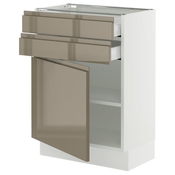 SEKTION / MAXIMERA Base cabinet w door/2 drawers, white/Voxtorp high-gloss dark grey-brown, 24x15x30 "