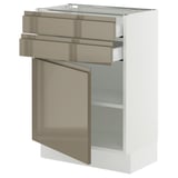 SEKTION / MAXIMERA Base cabinet w door/2 drawers, white/Voxtorp high-gloss dark grey-brown, 24x15x30 "