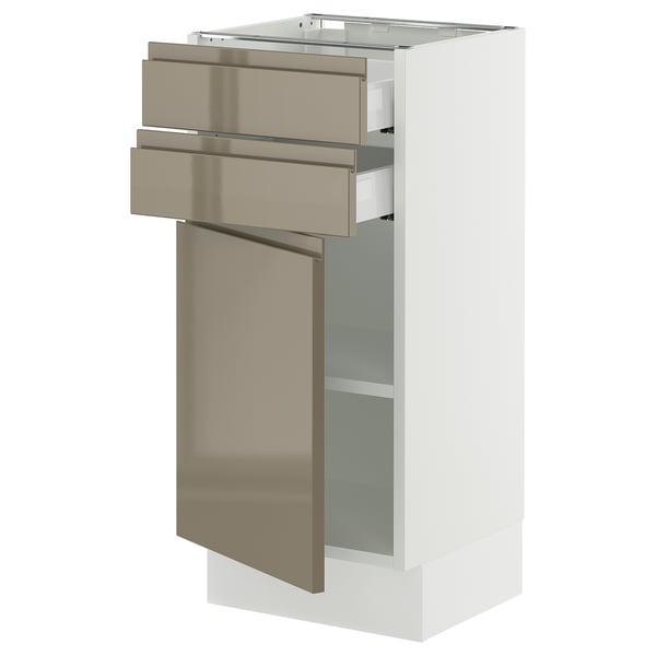 SEKTION / MAXIMERA Base cabinet w door/2 drawers, white/Voxtorp high-gloss dark grey-brown, 15x15x30 "