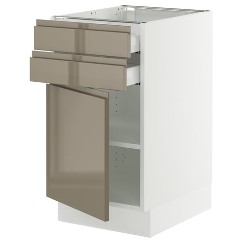 SEKTION kitchen unit in high gloss dark grey-brown with two drawers and a door, featuring modern design and integrated handles.