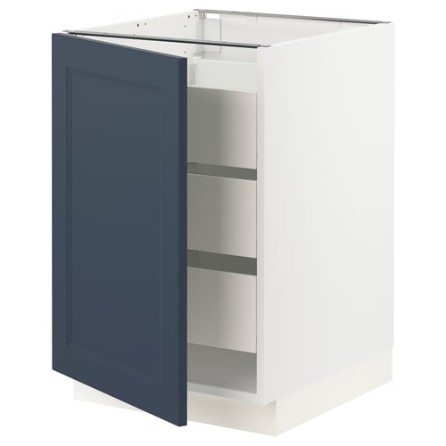 An open blue-white SEKTION kitchen cabinet with two shelves.