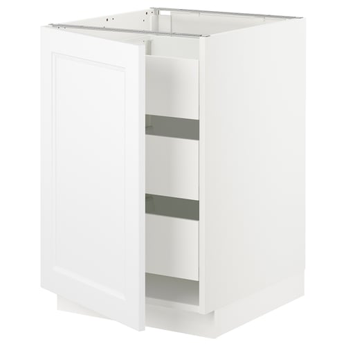 White SEKTION kitchen cabinet with single door, two shelves.
