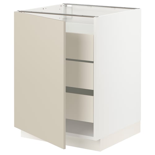 SEKTION kitchen cabinet in beige with three shelves, modern minimalist design, and smooth finish.