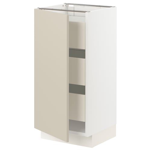 A white ikea SEKTION kitchen cabinet with beige havstorp door, featuring a sleek minimalist design.