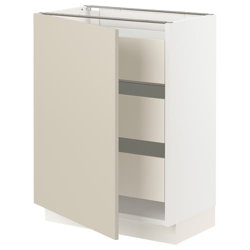 An ikea SEKTION kitchen cabinet in beige with three shelves. It has a smooth, clean look and a sturdy frame.