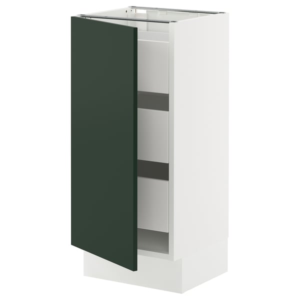 SEKTION / MAXIMERA Base cabinet with 1 door/3 drawers, white/Havstorp deep green, 15x15x30 "