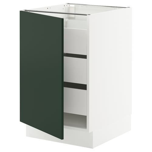 Modern kitchen cabinet, white with green door, three shelves, sleek design.