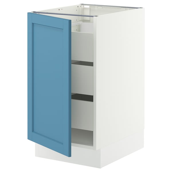 SEKTION / MAXIMERA Base cabinet with 1 door/3 drawers, white/Lerhyttan blue, 18x24x30 "
