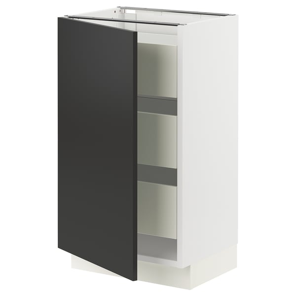 SEKTION / MAXIMERA Base cabinet with 1 door/3 drawers, white/Nickebo matte anthracite, 18x15x30 "
