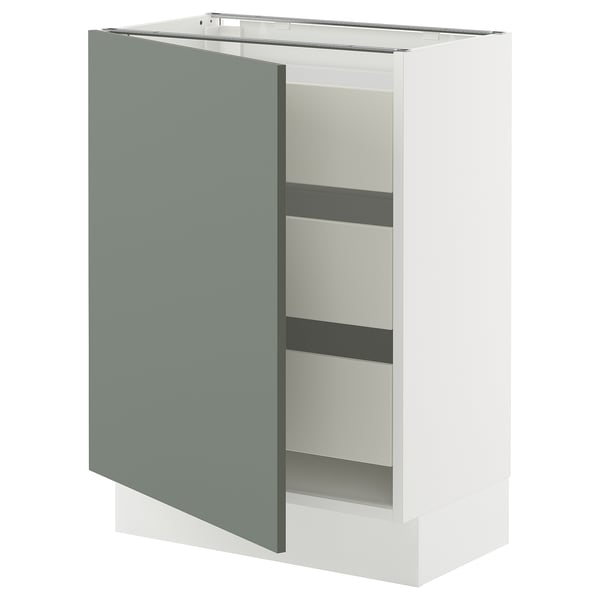 SEKTION / MAXIMERA Base cabinet with 1 door/3 drawers, white/Nickebo matte grey-green, 24x15x30 "