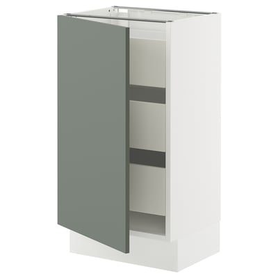 SEKTION / MAXIMERA Base cabinet with 1 door/3 drawers, white/Nickebo matte grey-green, 18x15x30 "