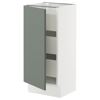 SEKTION / MAXIMERA Base cabinet with 1 door/3 drawers, white/Nickebo matte grey-green, 15x15x30 "