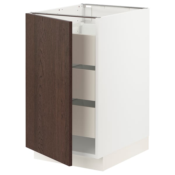 SEKTION / MAXIMERA Base cabinet with 1 door/3 drawers, white/Sinarp brown, 18x24x30 "