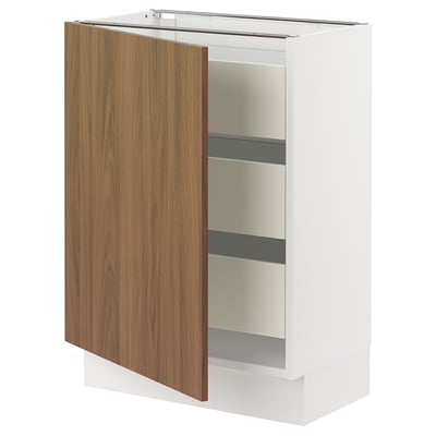 SEKTION / MAXIMERA Base cabinet with 1 door/3 drawers, white/Tistorp brown walnut effect, 24x15x30 "