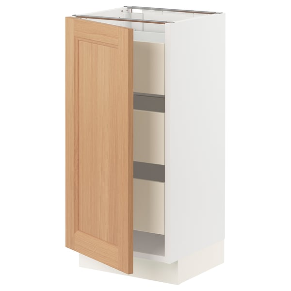 SEKTION / MAXIMERA Base cabinet with 1 door/3 drawers, white/Vedhamn oak, 15x15x30 "