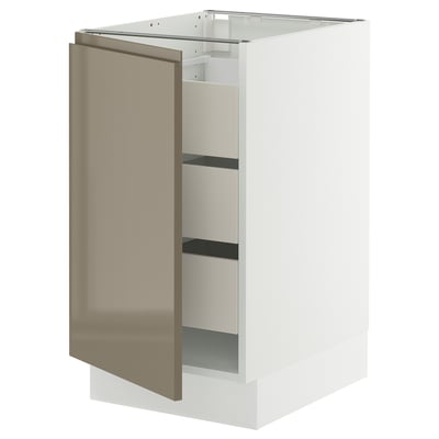 SEKTION / MAXIMERA Base cabinet with 1 door/3 drawers, white/Voxtorp high-gloss dark grey-brown, 18x24x30 "