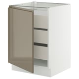 SEKTION / MAXIMERA Base cabinet with 1 door/3 drawers, white/Voxtorp high-gloss dark grey-brown, 24x24x30 "