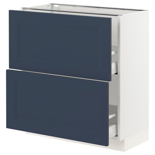 Ikea SEKTION blue cabinet with white frame and drawers.