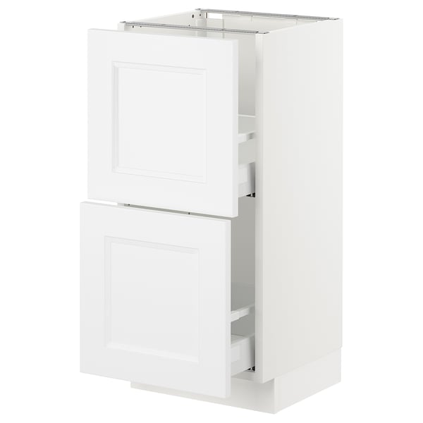 White SEKTION kitchen cabinet with two doors and shelves.