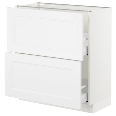 A white SEKTION kitchen cabinet with two drawers and a shelf. It has a sleek, modern design with a smooth finish.