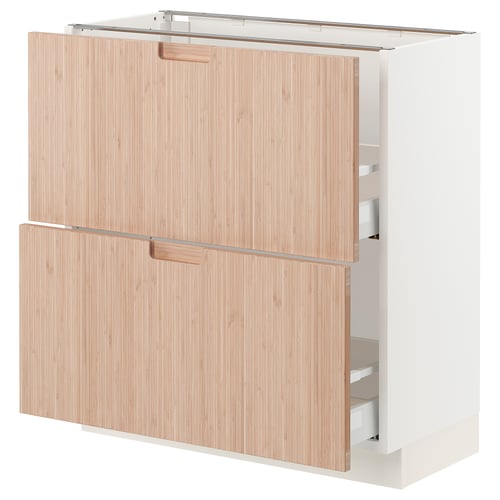 SEKTION kitchen unit, white & bamboo. Two cabinets, one shelf, modern design.