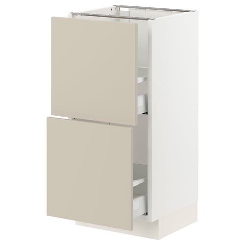 SEKTION kitchen cabinet in beige, rectangular shape with three drawers, minimalist design.