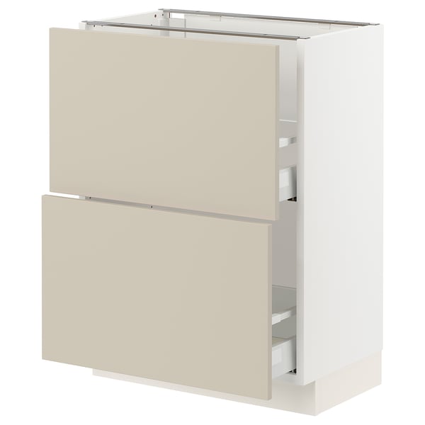 SEKTION / MAXIMERA Base cabinet with 2 drawers, white/Havstorp beige, 24x15x30 "