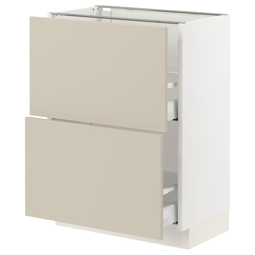Beige kitchen cabinet, SEKTION series. Two drawer fronts, smooth and harmonious design, with a rectangular white frame.