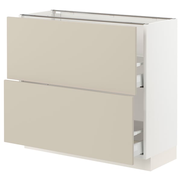 SEKTION / MAXIMERA Base cabinet with 2 drawers, white/Havstorp beige, 36x15x30 "