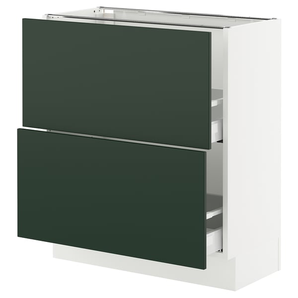 SEKTION / MAXIMERA Base cabinet with 2 drawers, white/Havstorp deep green, 30x15x30 "