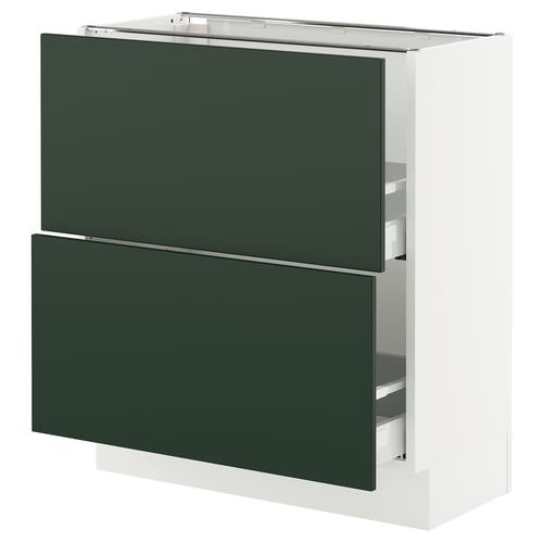 SEKTION kitchen cabinet in green with white frame. Two drawers, modern, sturdy design.