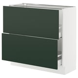 SEKTION / MAXIMERA Base cabinet with 2 drawers, white/Havstorp deep green, 36x15x30 "