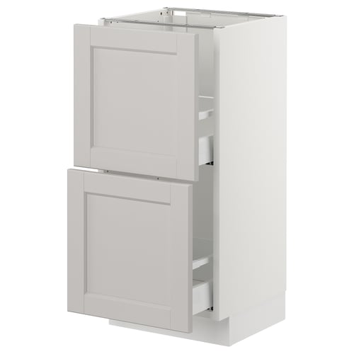 Ikea SEKTION light gray kitchen cabinet with drawers.