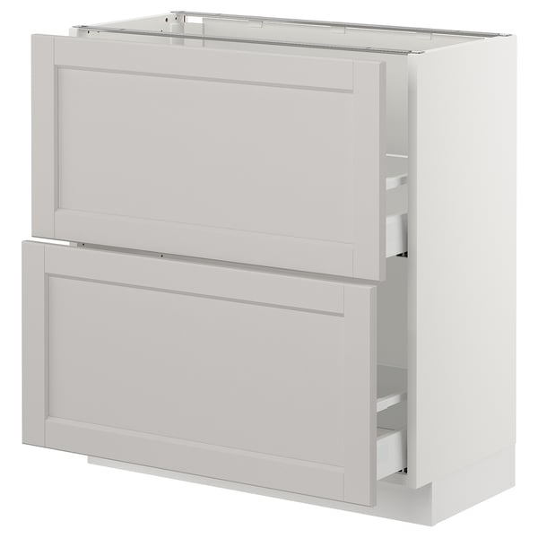 SEKTION kitchen cabinet in light grey with bevelled edges, featuring a rectangular shape and smooth-running drawers.