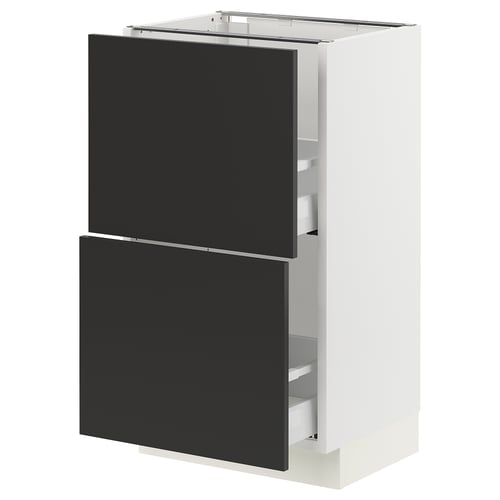 Modern ikea SEKTION white kitchen unit with matt black drawers.